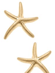 Starfish Stud Earrings in Worn Gold - Gold