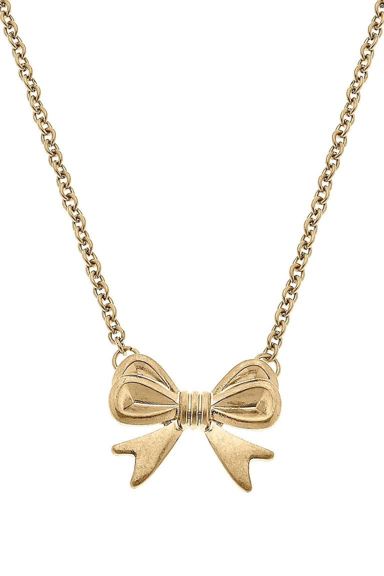 Stephanie Bow Pendant Necklace - Worn Gold