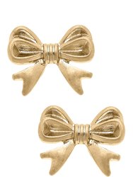 Stephanie Bow Stud Earrings - Worn Gold