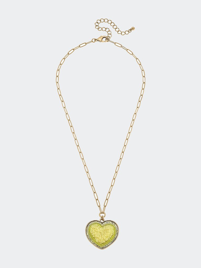 Stuck On You Chenille Glitter Heart Patch Necklace - Yellow