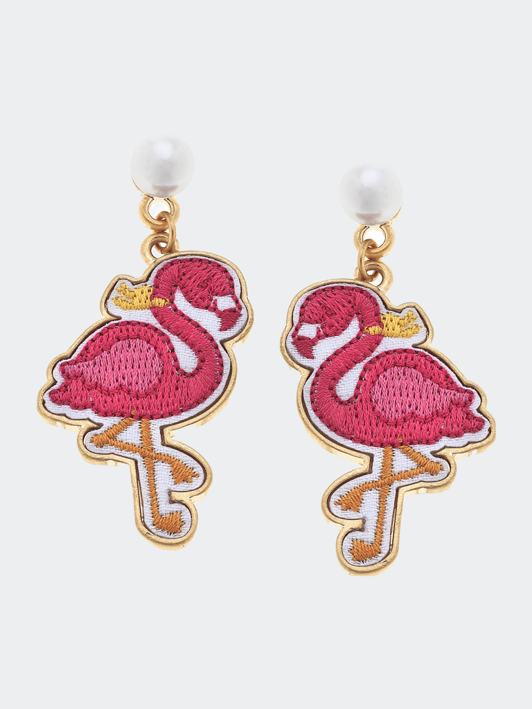Stuck On You Flamingo Patch Earrings - Pink
