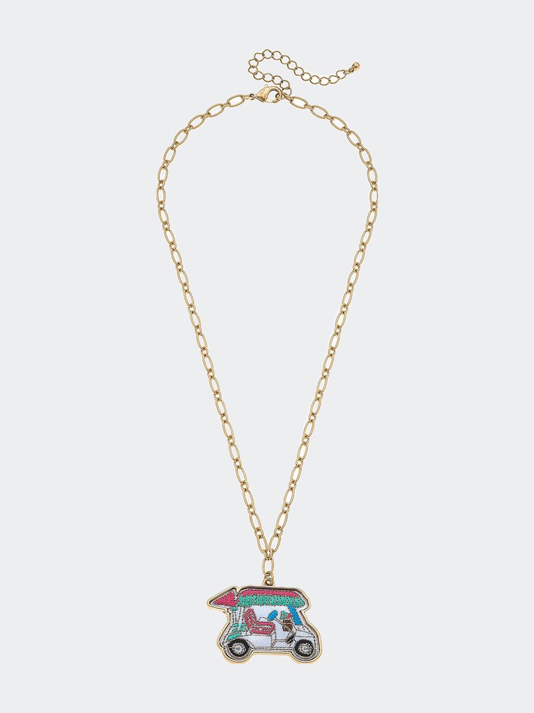 Stuck On You Golf Cart Patch Necklace - Pink/Green