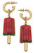 Summer Enamel Watermelon Popsicle Earrings in Red - Red