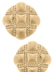 Sunnie Quilted Metal Statement Stud Earrings - Worn Gold