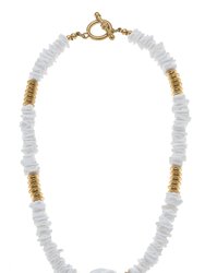 Suri Beaded Shell & Pearl T-Bar Necklace - Ivory