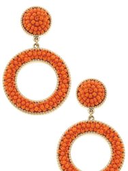 Talulah Beaded Circle Drop Earrings In Orange - Orange
