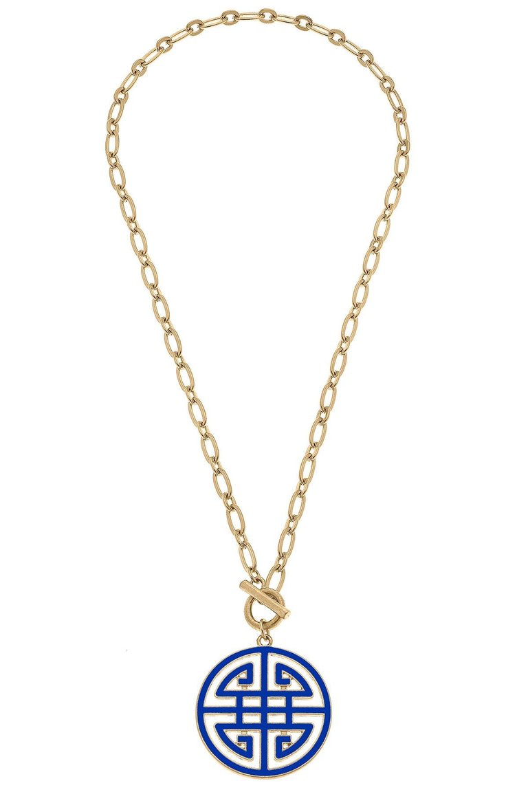 Tara Game Day Greek Keys Enamel Pendant Necklace In Blue