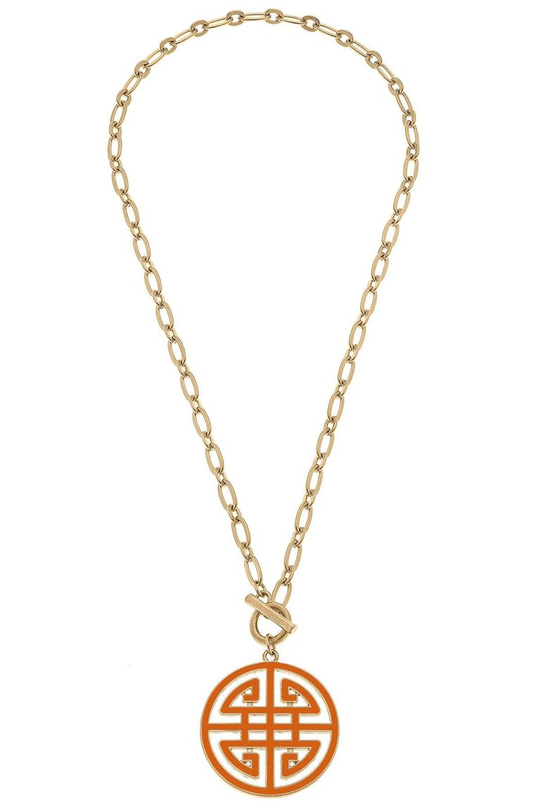 Tara Game Day Greek Keys Enamel Pendant Necklace In Burnt Orange