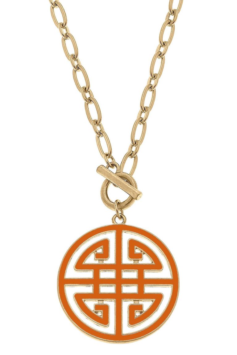 Tara Game Day Greek Keys Enamel Pendant Necklace In Burnt Orange - Burnt Orange