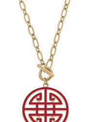 Tara Game Day Greek Keys Enamel Pendant Necklace In Crimson - Crimson