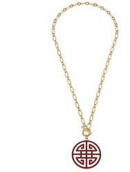 Tara Game Day Greek Keys Enamel Pendant Necklace In Maroon - Gold