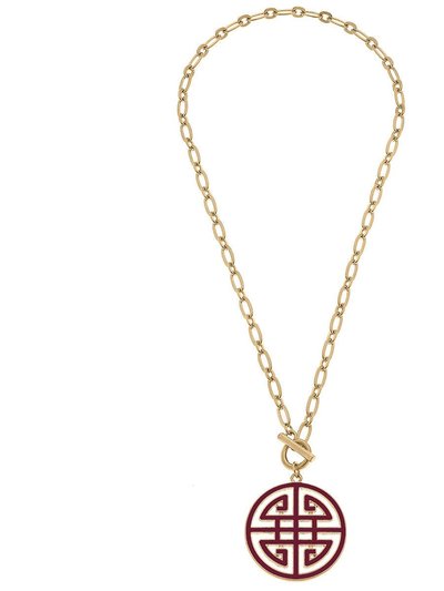 Canvas Style Tara Game Day Greek Keys Enamel Pendant Necklace In Maroon product