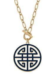 Tara Game Day Greek Keys Enamel Pendant Necklace In Navy - Navy