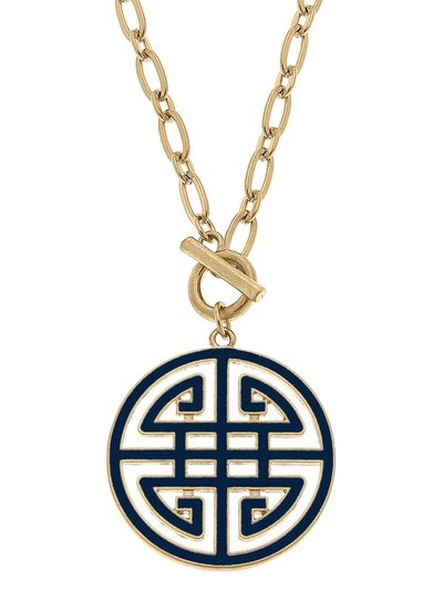 Canvas Style Tara Game Day Greek Keys Enamel Pendant Necklace In Navy product