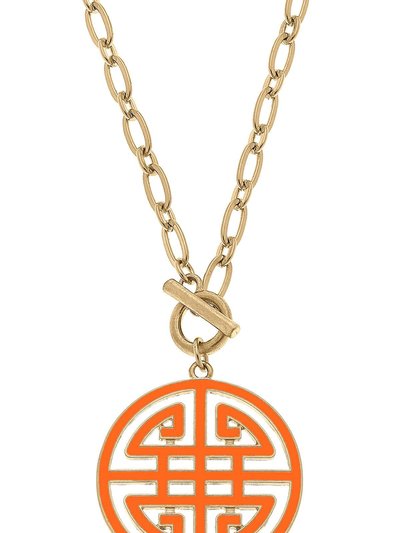 Canvas Style Tara Game Day Greek Keys Enamel Pendant Necklace In Orange product
