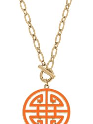 Tara Game Day Greek Keys Enamel Pendant Necklace In Orange - Orange