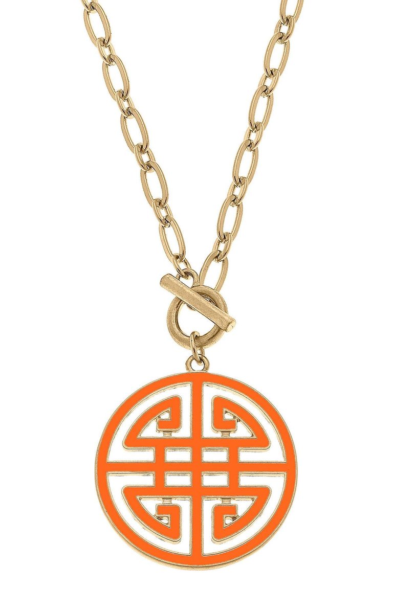 Tara Game Day Greek Keys Enamel Pendant Necklace In Orange - Orange