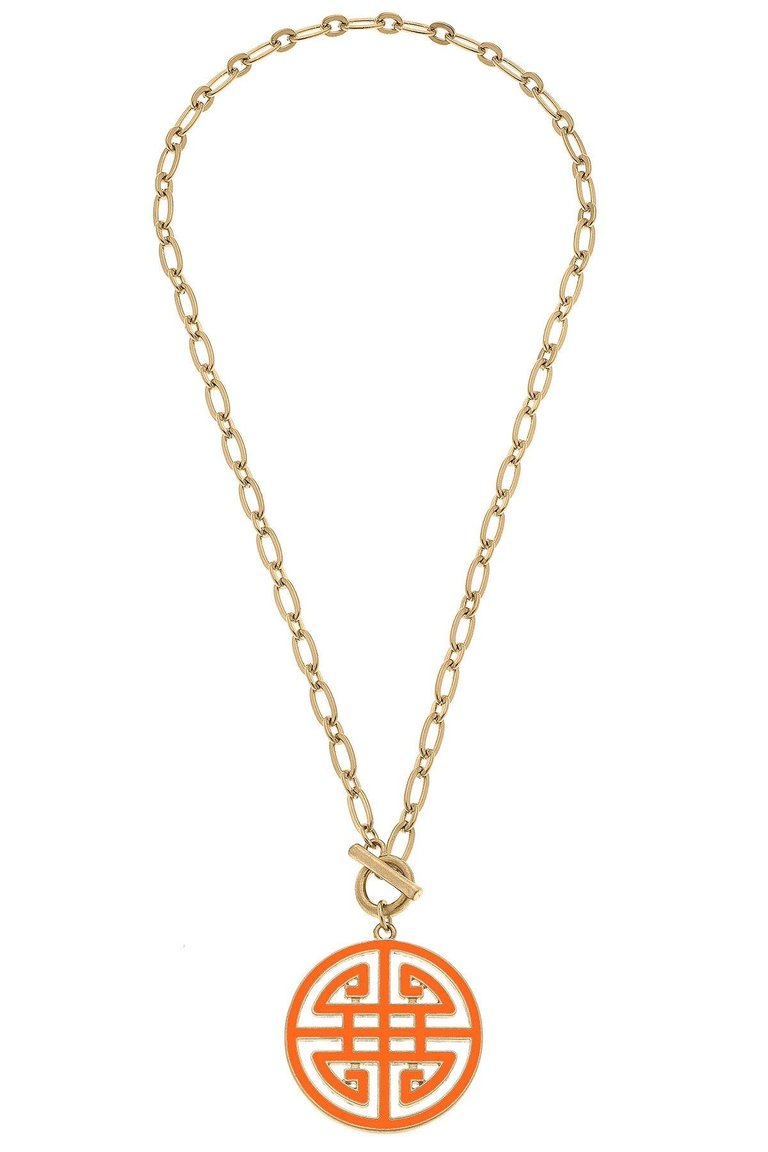 Tara Game Day Greek Keys Enamel Pendant Necklace In Orange