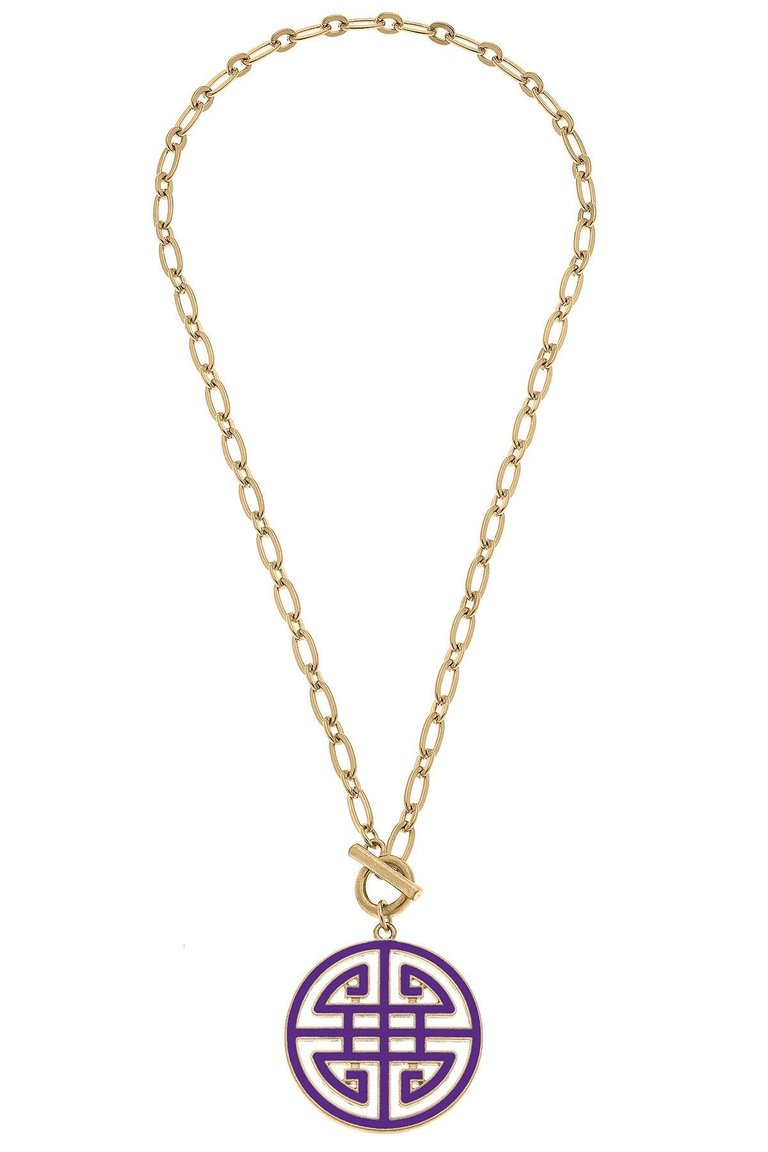 Tara Game Day Greek Keys Enamel Pendant Necklace In Purple