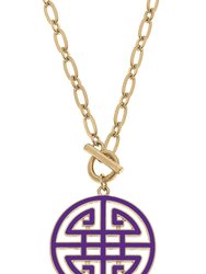 Tara Game Day Greek Keys Enamel Pendant Necklace In Purple - Purple