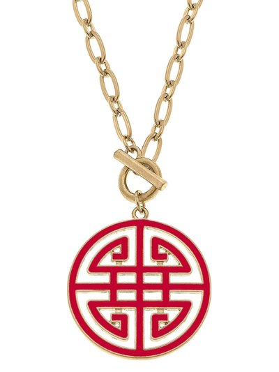 Canvas Style Tara Game Day Greek Keys Enamel Pendant Necklace In Red product