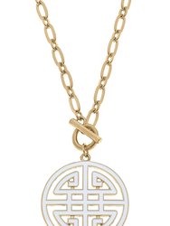 Tara Game Day Greek Keys Enamel Pendant Necklace In White - White