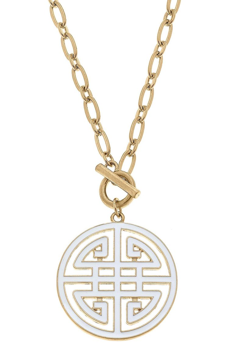 Tara Game Day Greek Keys Enamel Pendant Necklace In White - White