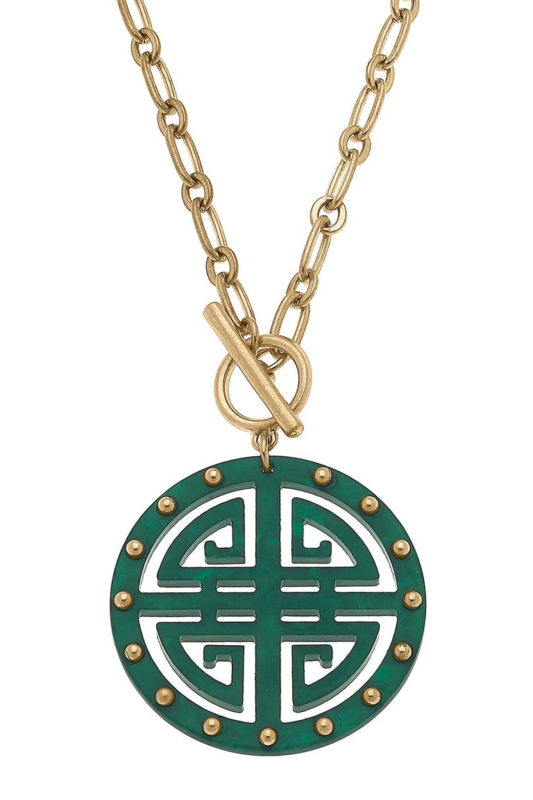 Tara Greek Keys Resin Pendant Necklace - Green