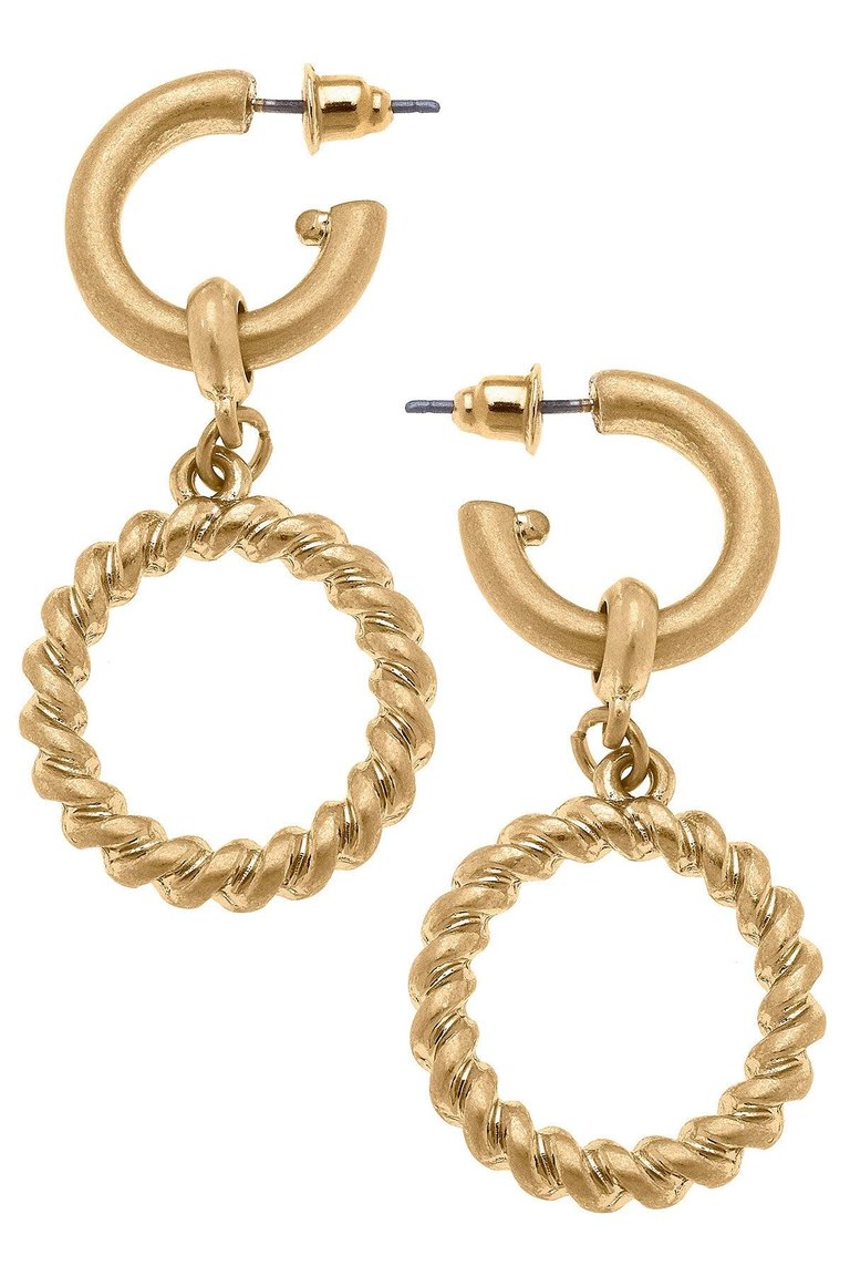 Tatum Twisted Metal Drop Hoop Earrings - Gold