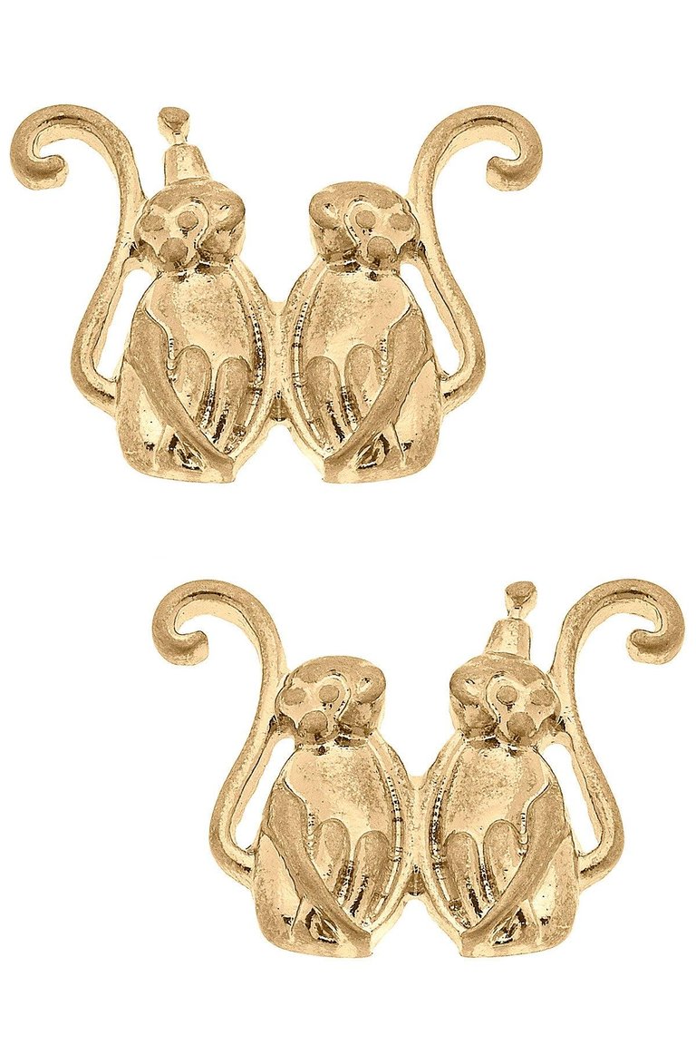 Taylor Monkey Stud Earrings - Worn Gold