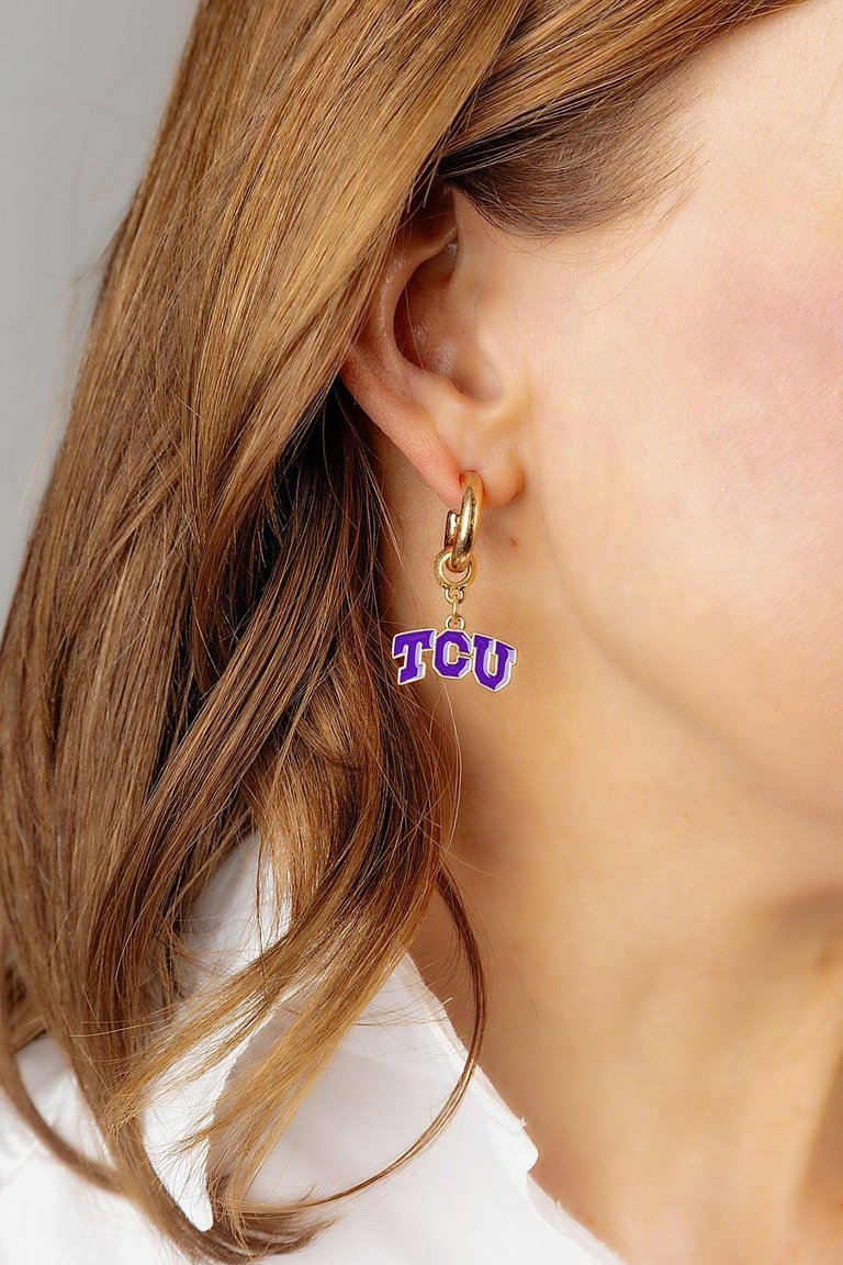 TCU Horned Frogs Enamel Drop Hoop Earrings