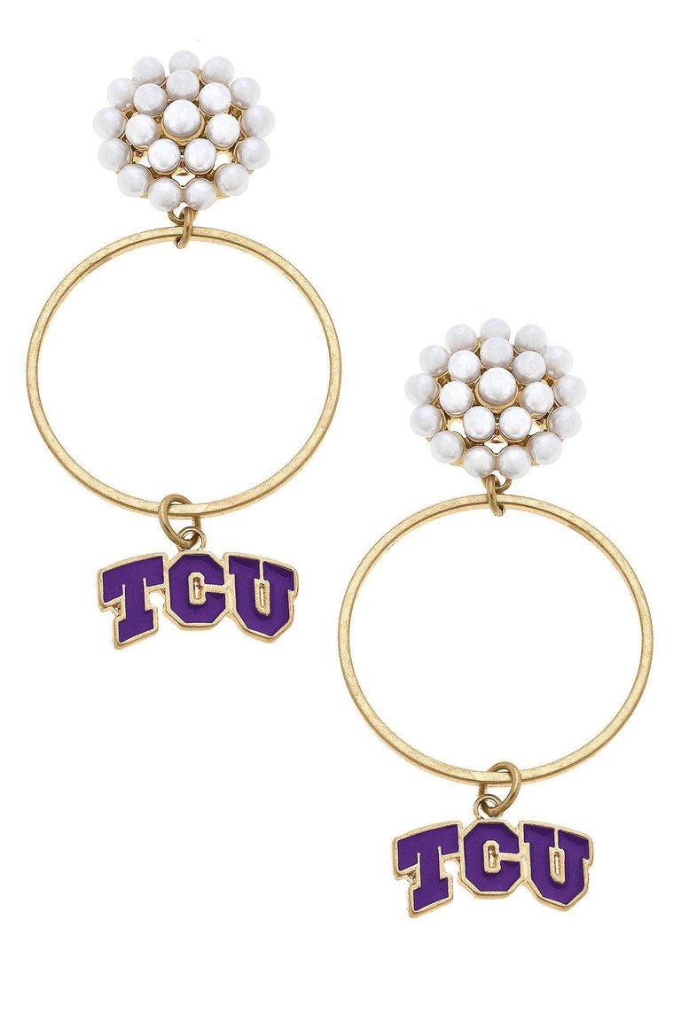 TCU Horned Frogs Pearl Cluster Enamel Hoop Earrings - Purple