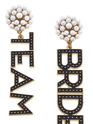 Team Bride Enamel & Pearl Cluster Drop Earrings - Black