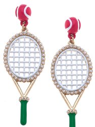 Teddy Enamel Tennis Racket Earrings in Green & Pink - Green / Pink
