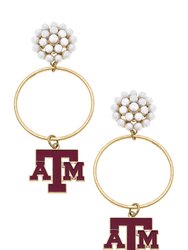 Texas A&M Aggies Pearl Cluster Enamel Hoop Earrings - Maroon