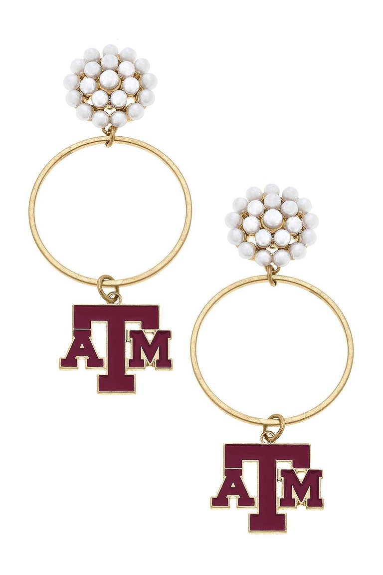Texas A&M Aggies Pearl Cluster Enamel Hoop Earrings - Maroon