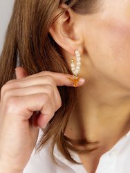 Texas Longhorns Pearl Hoop Enamel Drop Earrings