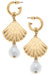 Thelovelyflamingo Scallop Shell & Pearl Drop Hoop Earring - Worn Gold