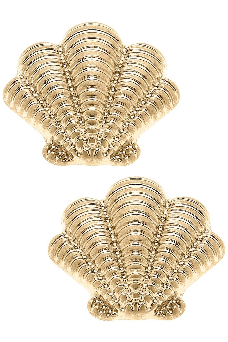 Thelovelyflamingo Scallop Shell Stud Earrings - Worn Gold