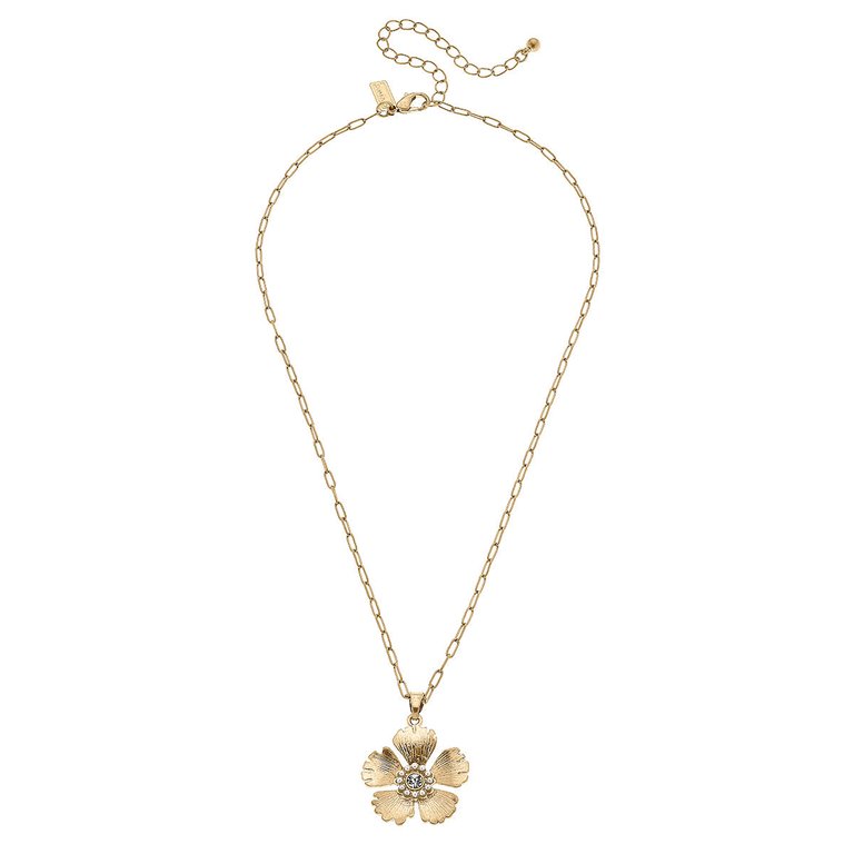 Tiana Flower Pendant Necklace - Worn Gold