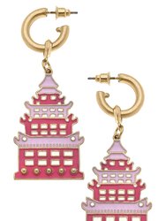 Tiffany Enamel Pagoda Earrings - Pink / Red