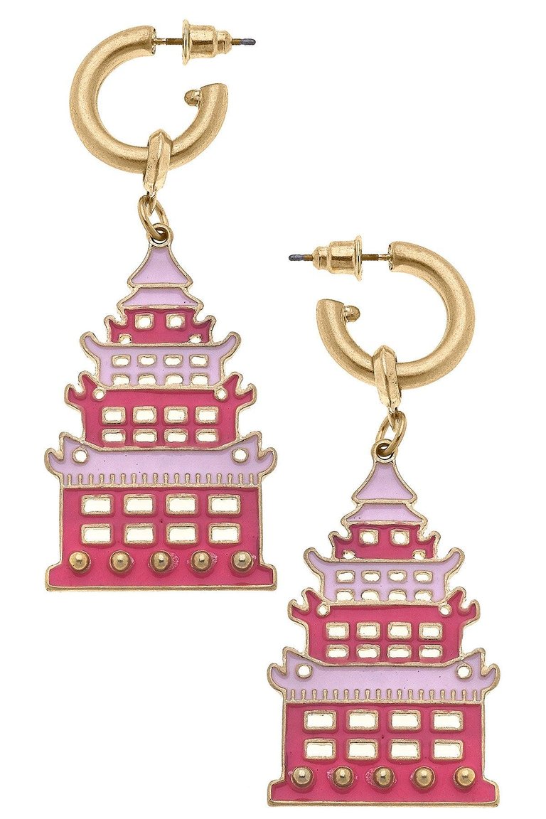 Tiffany Enamel Pagoda Earrings - Pink / Red