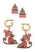 Tiffany Enamel Pagoda Stud and Remy Monkey Earring Set - Red/Brown - Red/Brown