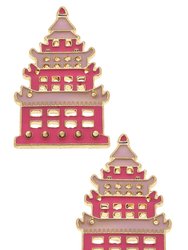Tiffany Enamel Pagoda Stud Earrings - Pink & Red