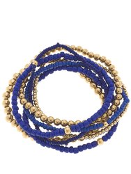 Tori Beaded Stretch Bracelets In Blue - Set of 7 - Blue