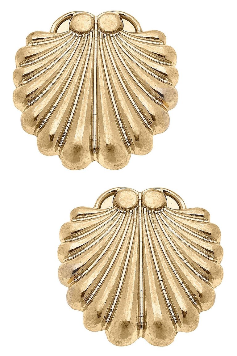 Tory Scallop Stud Earrings in Worn - Gold