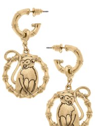 Uma Monkey Drop Hoop Earrings - Worn Gold