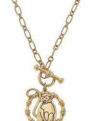 Uma Monkey Pendant T-Bar Necklace - Gold