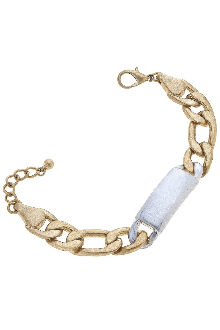 Valentina Chunky Chain ID Plate Bracelet - Worn Gold/Worn Silver Plating