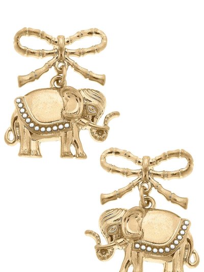 Canvas Style Vega Pearl-Studded Elephant & Bow Drop Earrings product